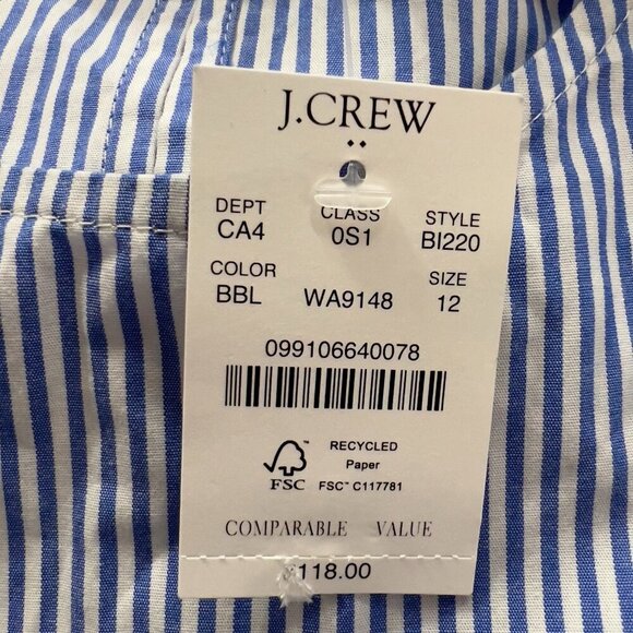 J.Crew Blue White Striped Sleeveless Tiered Midi Dress Women's Size 12 NWT - Picture 9 of 11